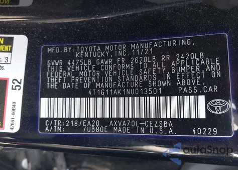 2022 Toyota Camry Se z USA, uszkodzony, nr VIN 4T1G11AK1NU013501